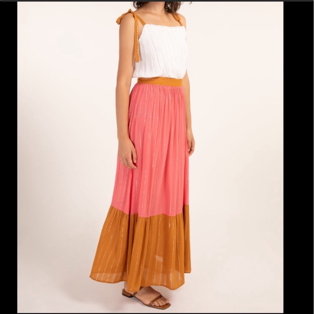 ModCloth FRNCH Colorblock Pink Lurex Maxi Sundress